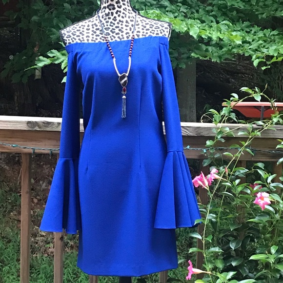 Gianni Bini Dresses & Skirts - Gianni Bini Royal Blue Off Shoulder Trumpet Sleeve